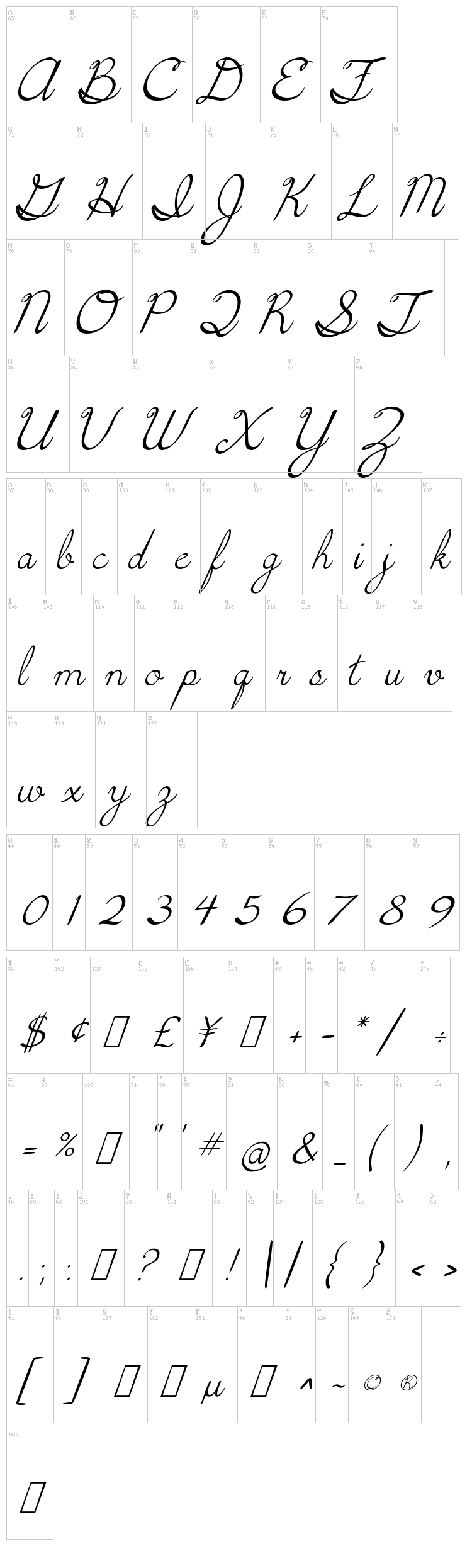 5th Grade Cursive font map