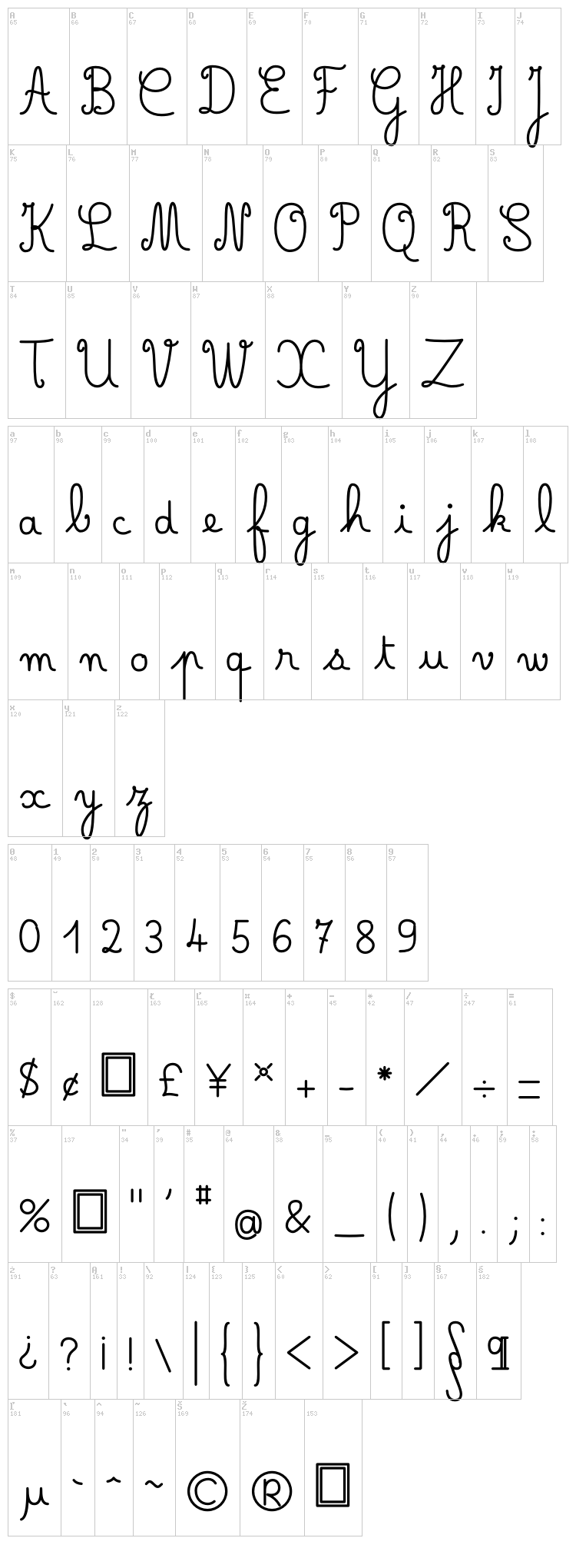 Belle Allure font map
