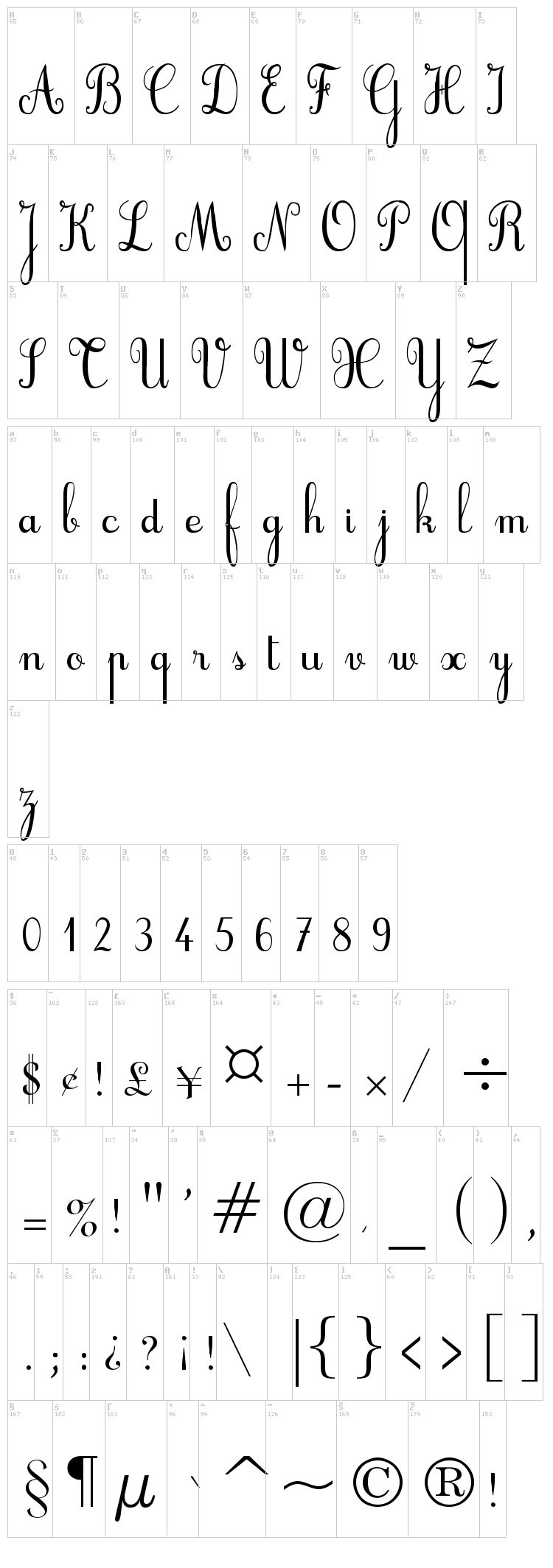 Cursif font map