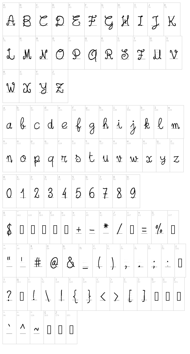 PW Schools Out font map