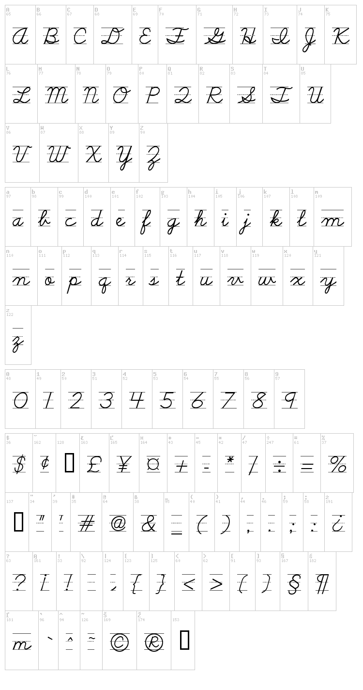 School Script Dashed font map