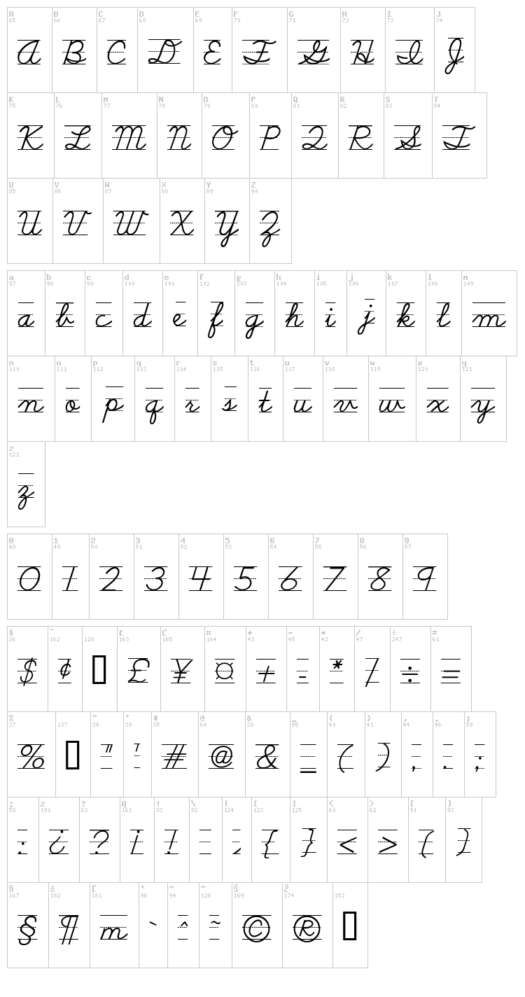 School Script Dashed font map