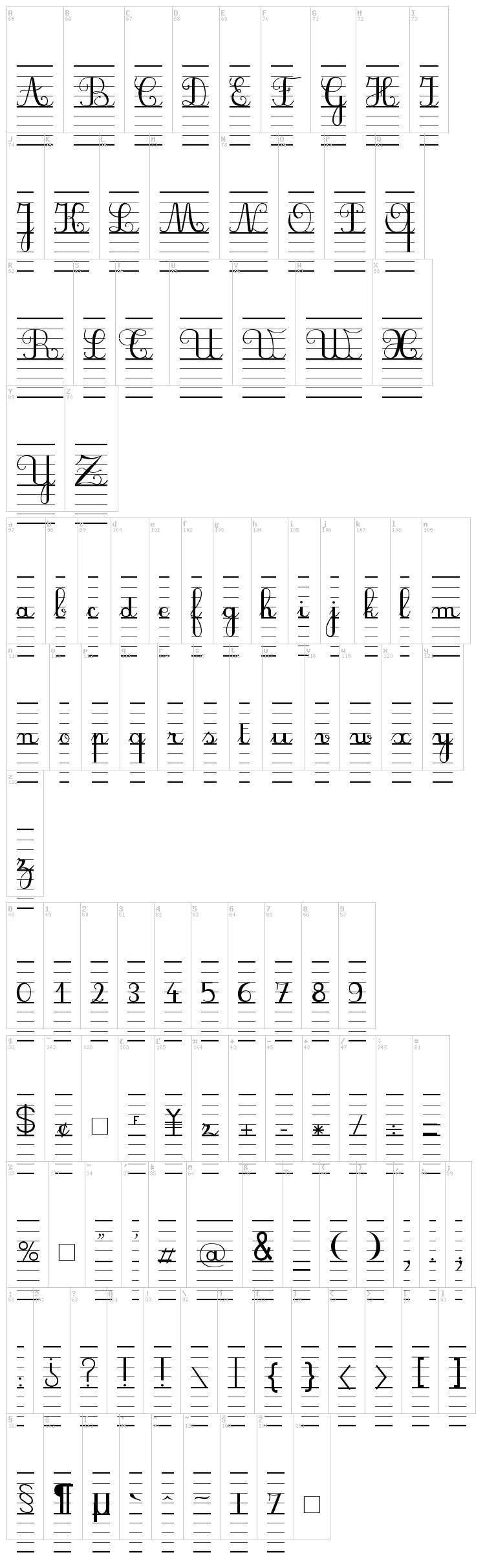 Crayon, Plume, Seyes font map
