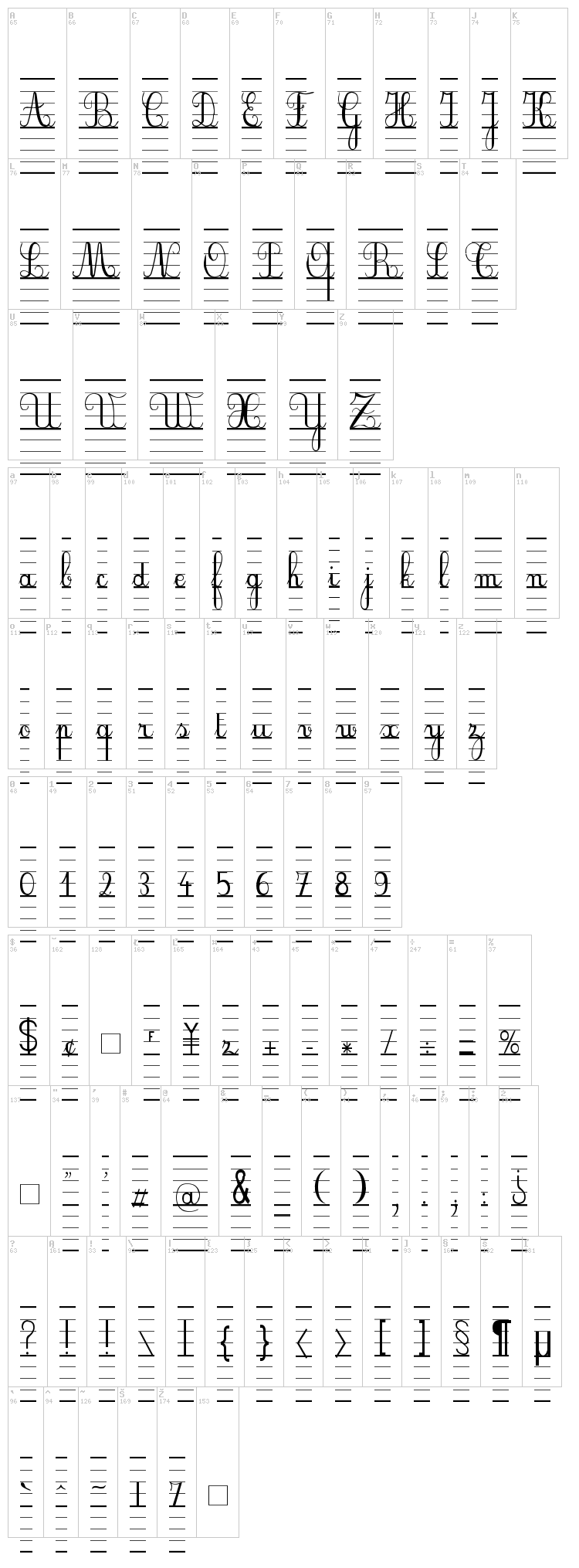 Crayon, Plume, Seyes font map