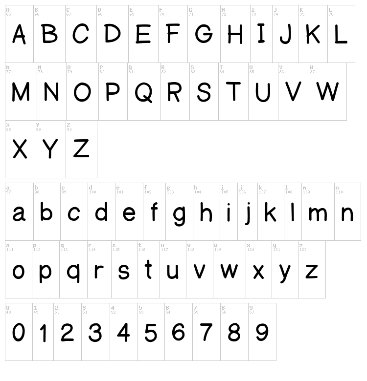 A Mano Regulold font map
