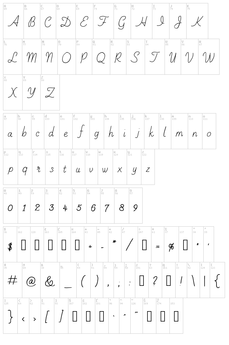 Ani Lazy Day font map