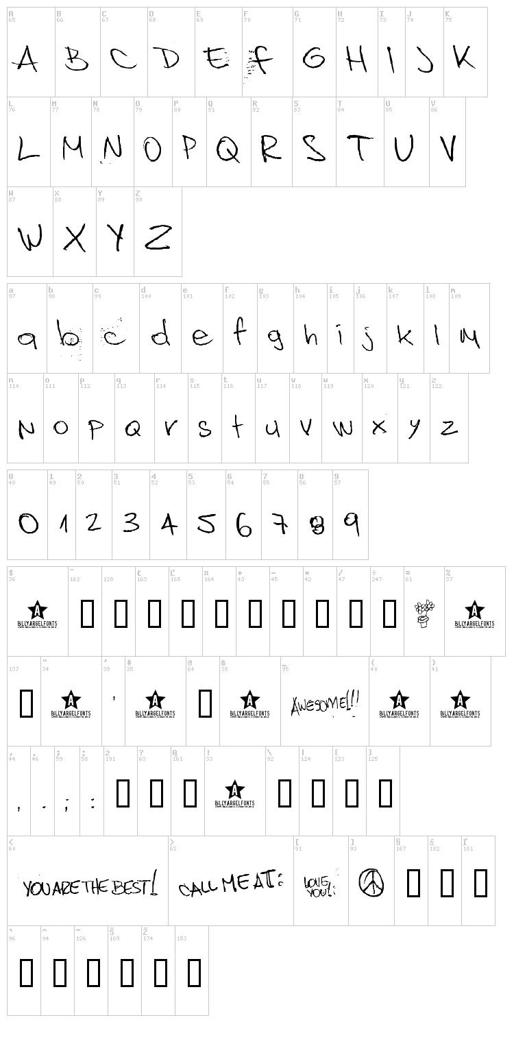 Bedspread Assassin font map