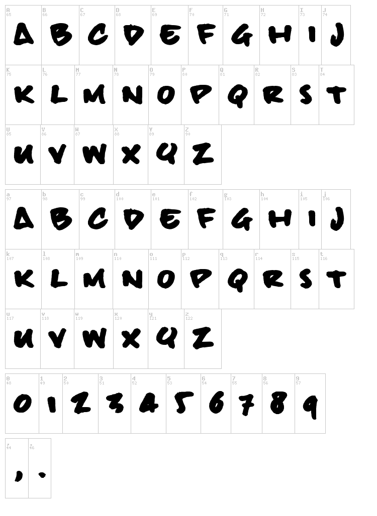 Billie BoldHand font map