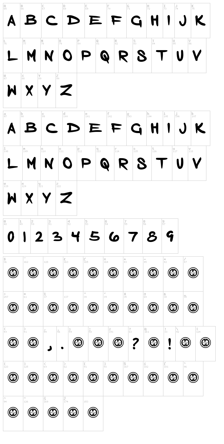 Born Addict font map