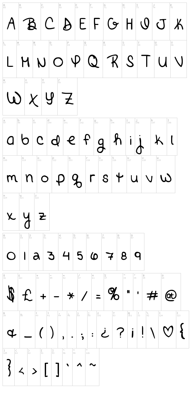 Brick by Boring Brick font map