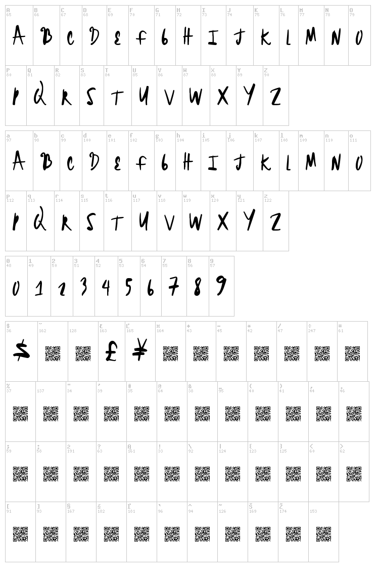 Bright Headline font map