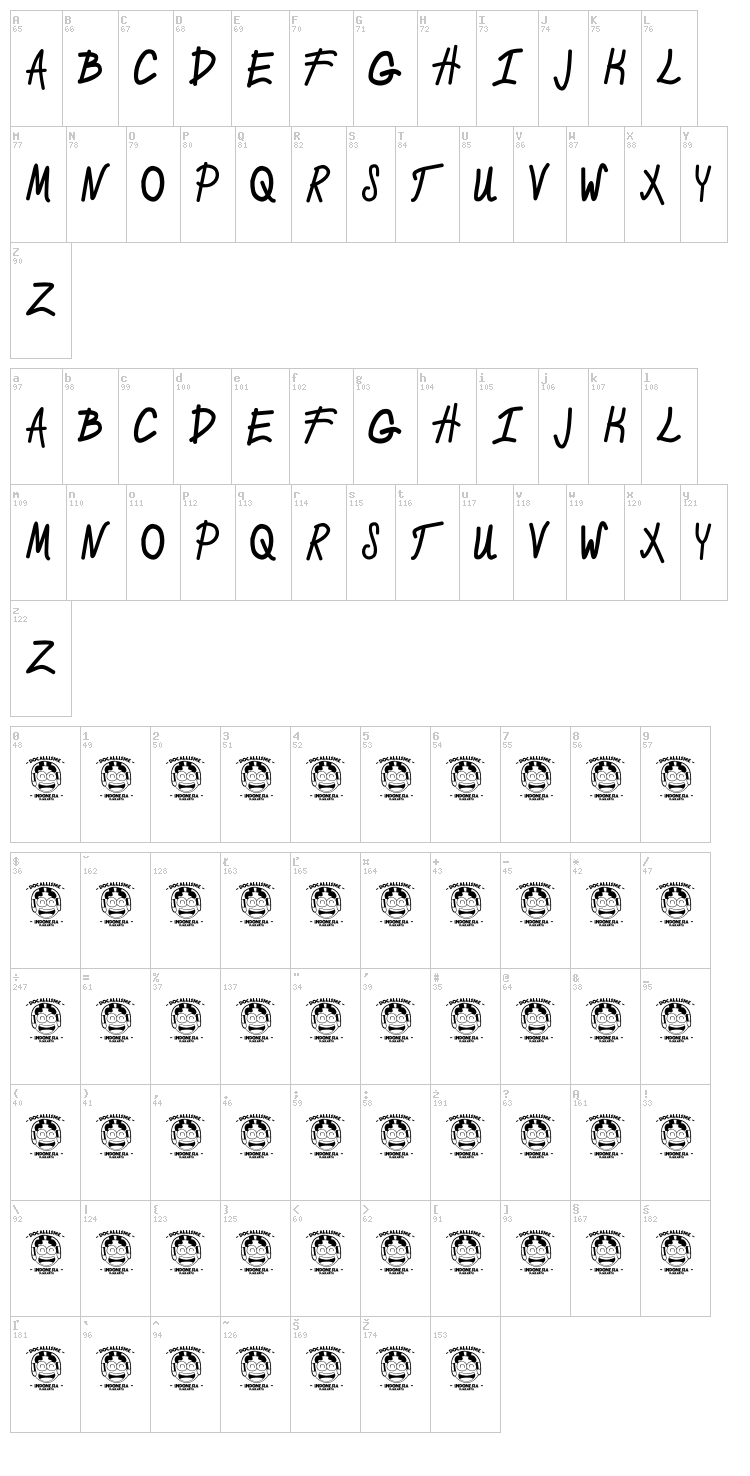 Ceria Cinta font map