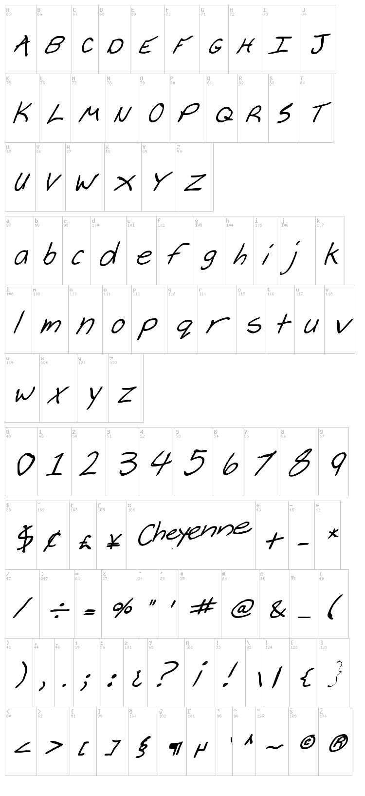 Cheyenne Hand font map