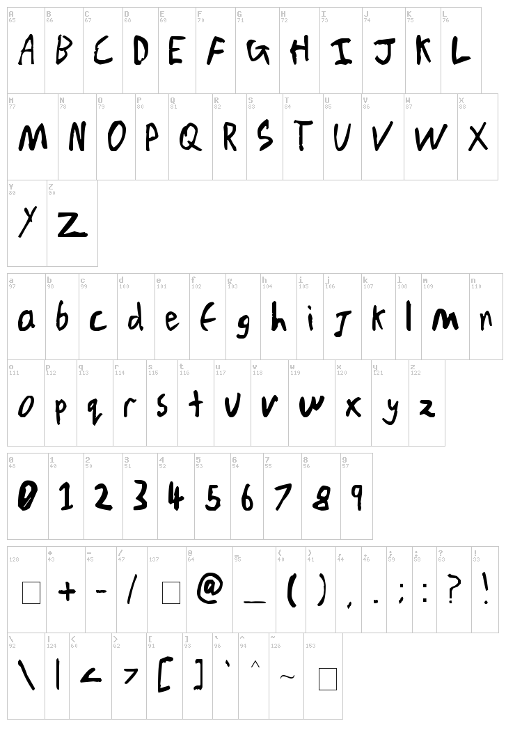 Chicken Scratch V1 font map