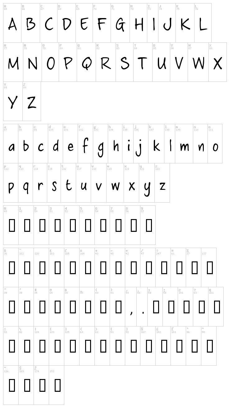 Crossword Belle font map