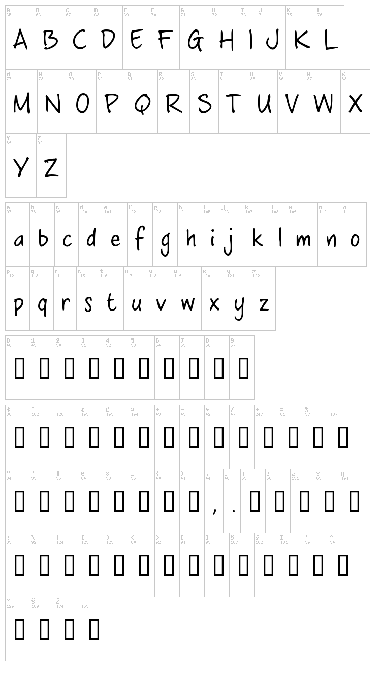Crossword Belle font map