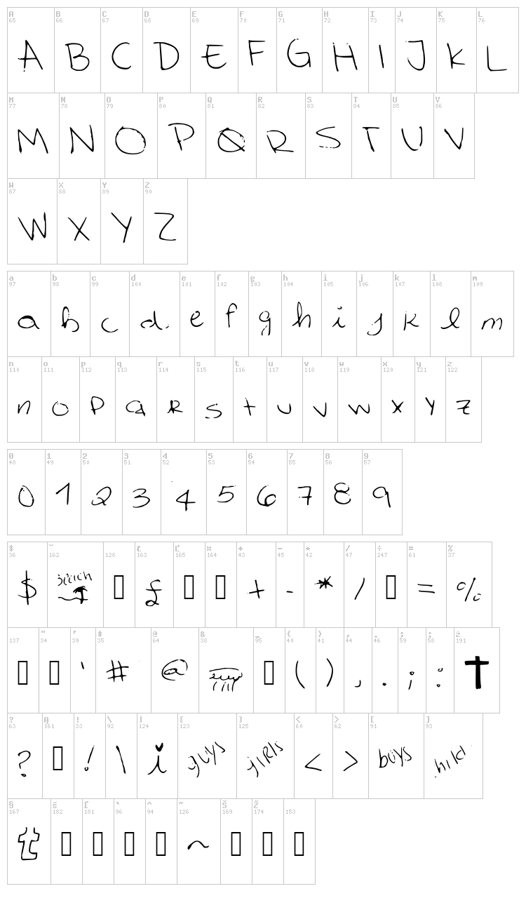 CuteTumblrFont font map