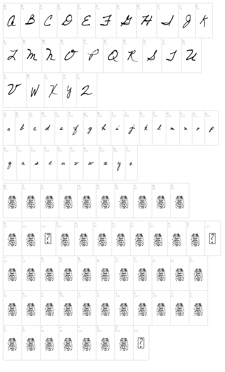 Dancing Pam font map