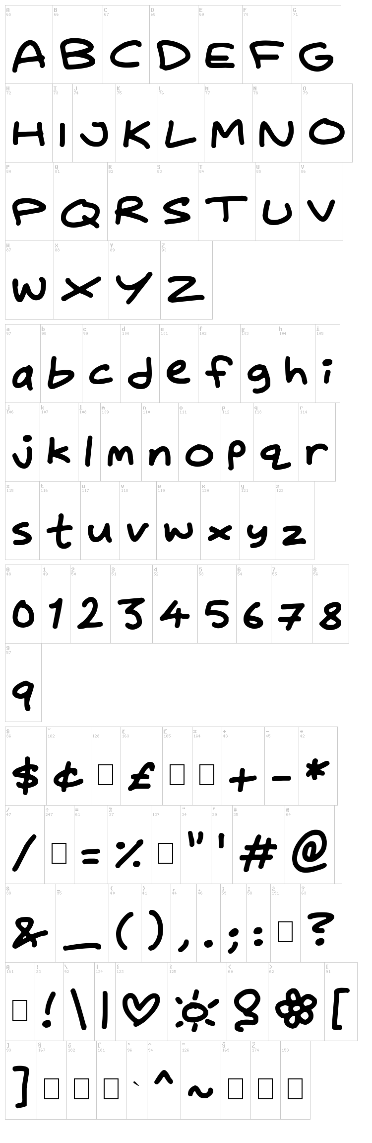 Daydreamer font map