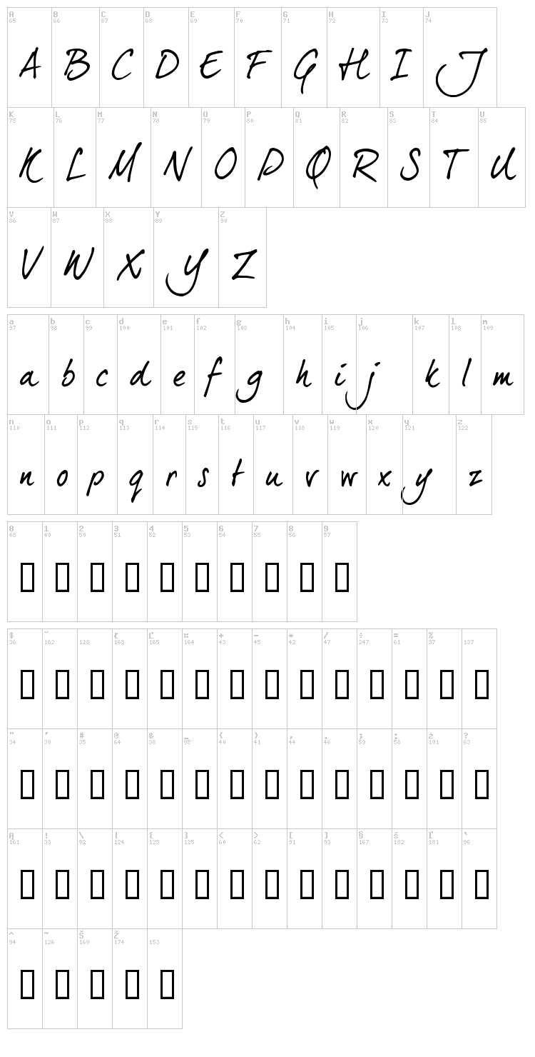 Dear Joe 5 Casual font map