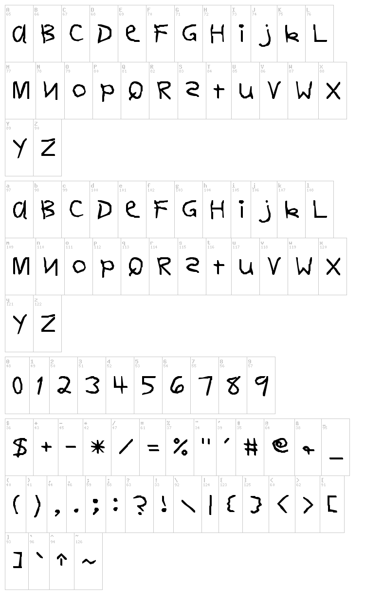 Dear Teacher font map