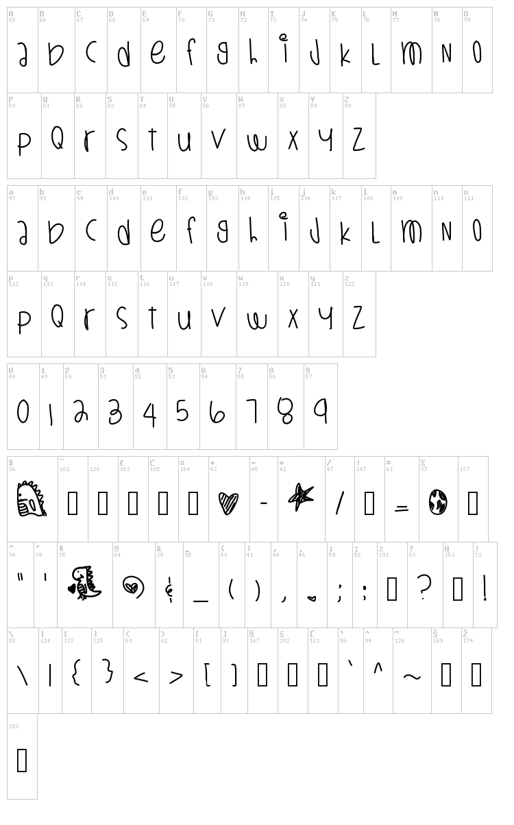 Dinosaurs Are Alive font map