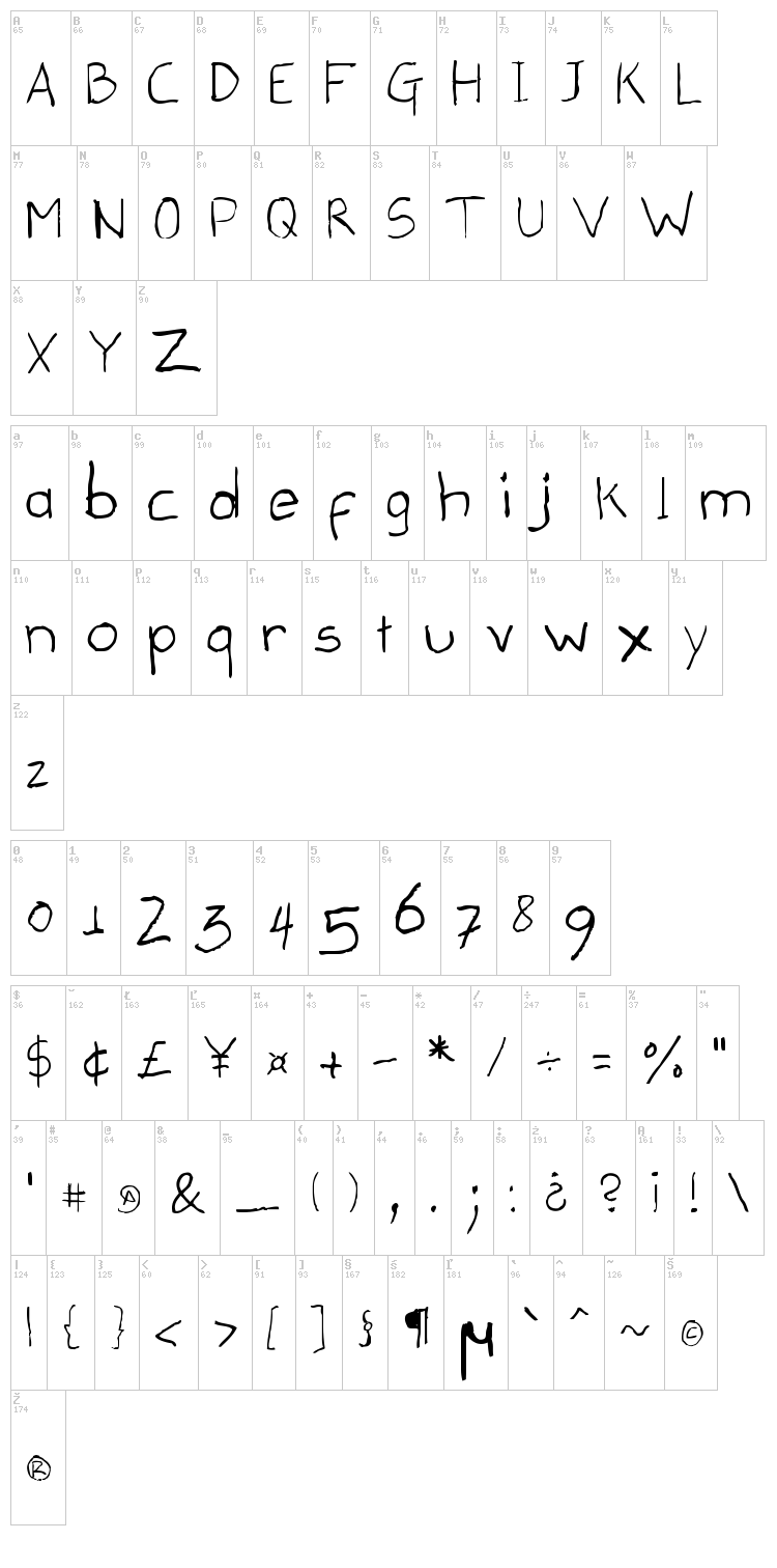 Draconian Mechanical Pencil font map