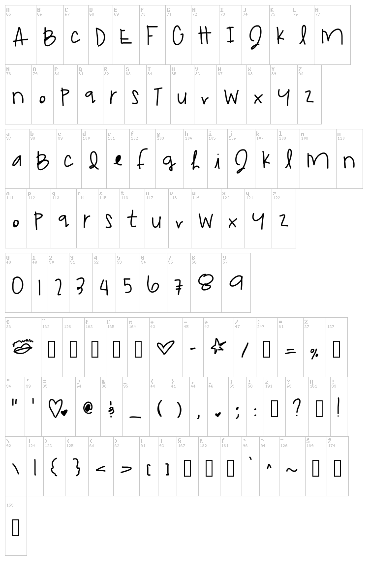 Dream Catcher font map