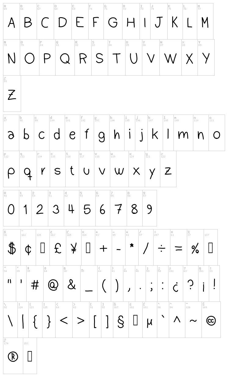 Dudu Calligraphy font map