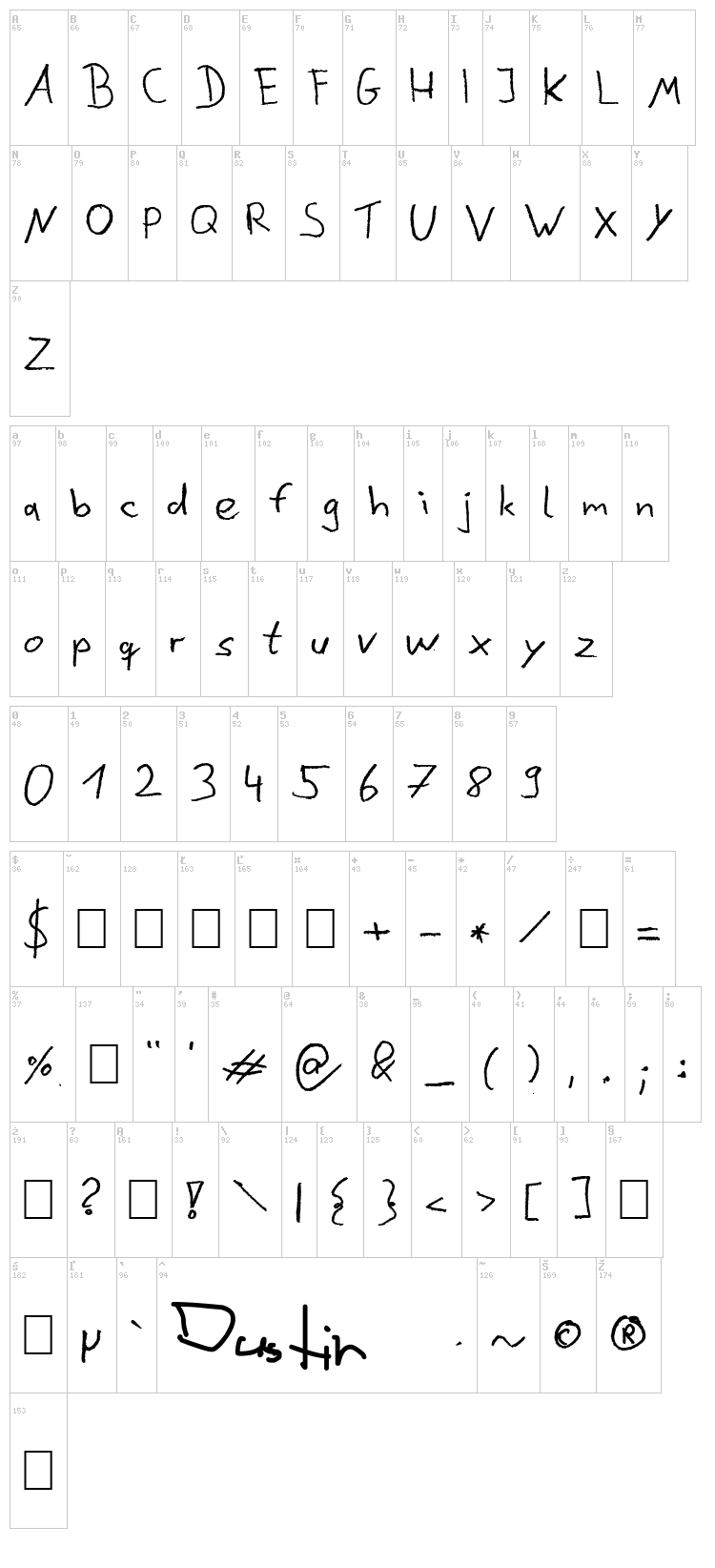 Dustin font map