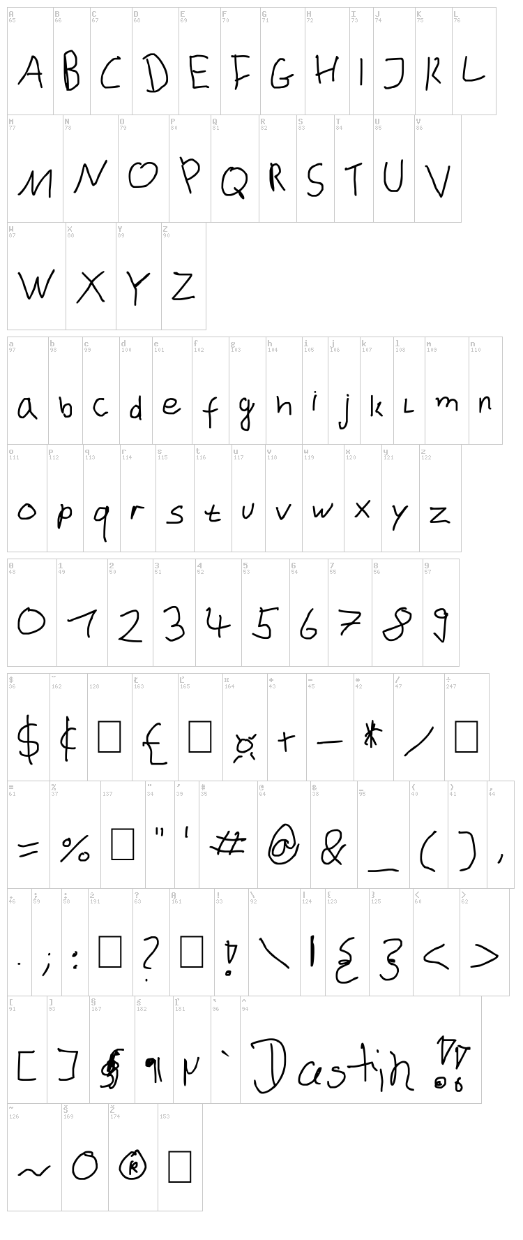 Dustinhofont font map