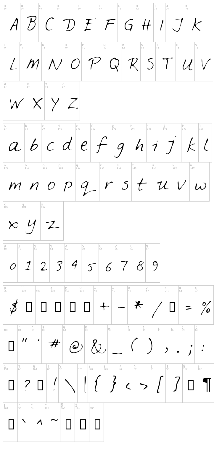 Feltpen font map