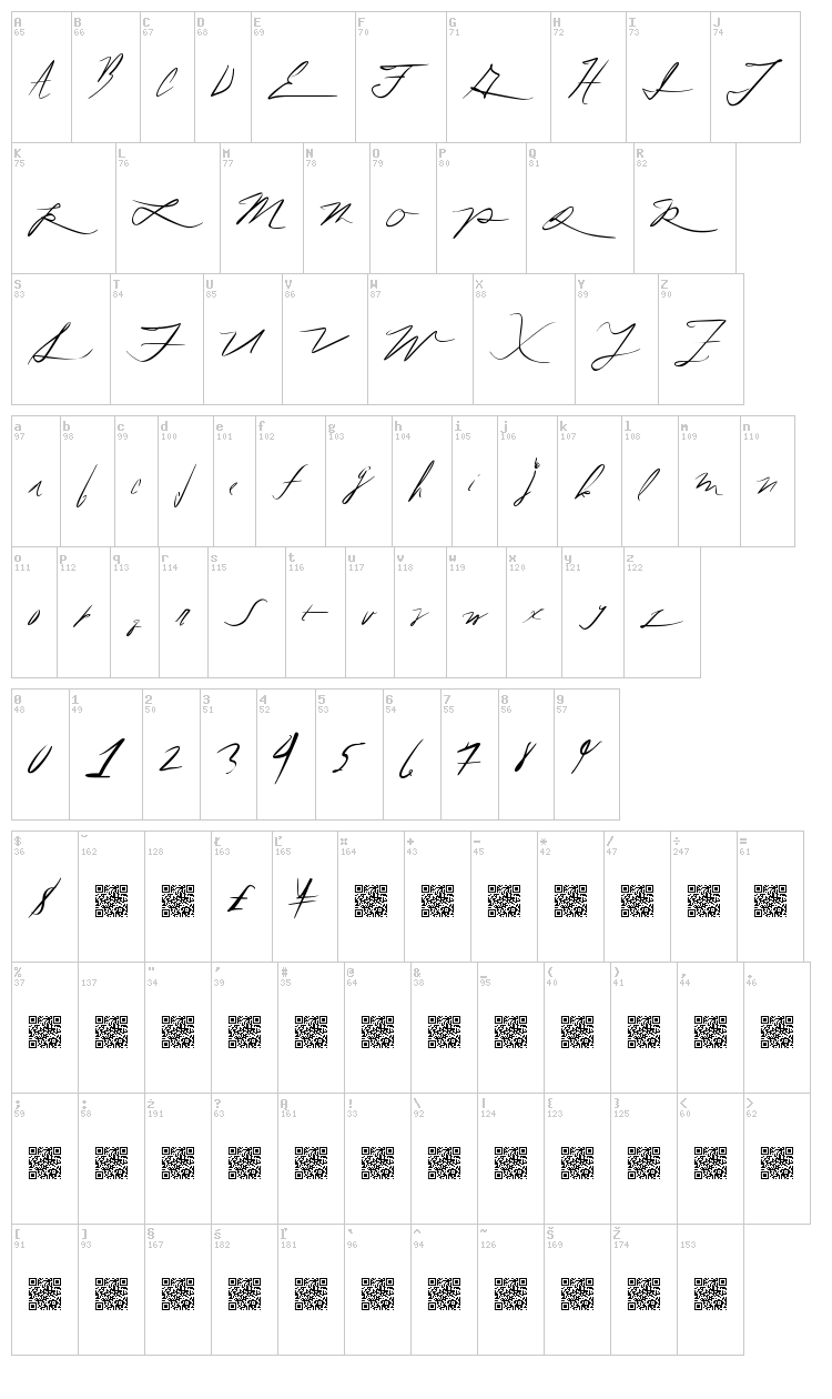 Fifty Hours font map