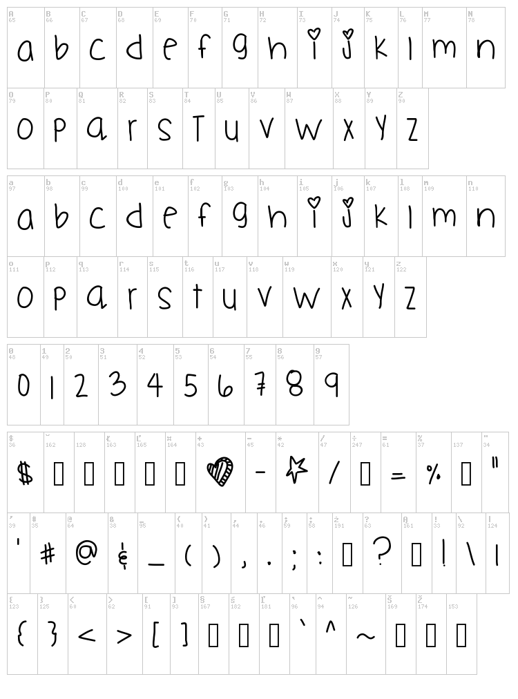 Fly Knit font map