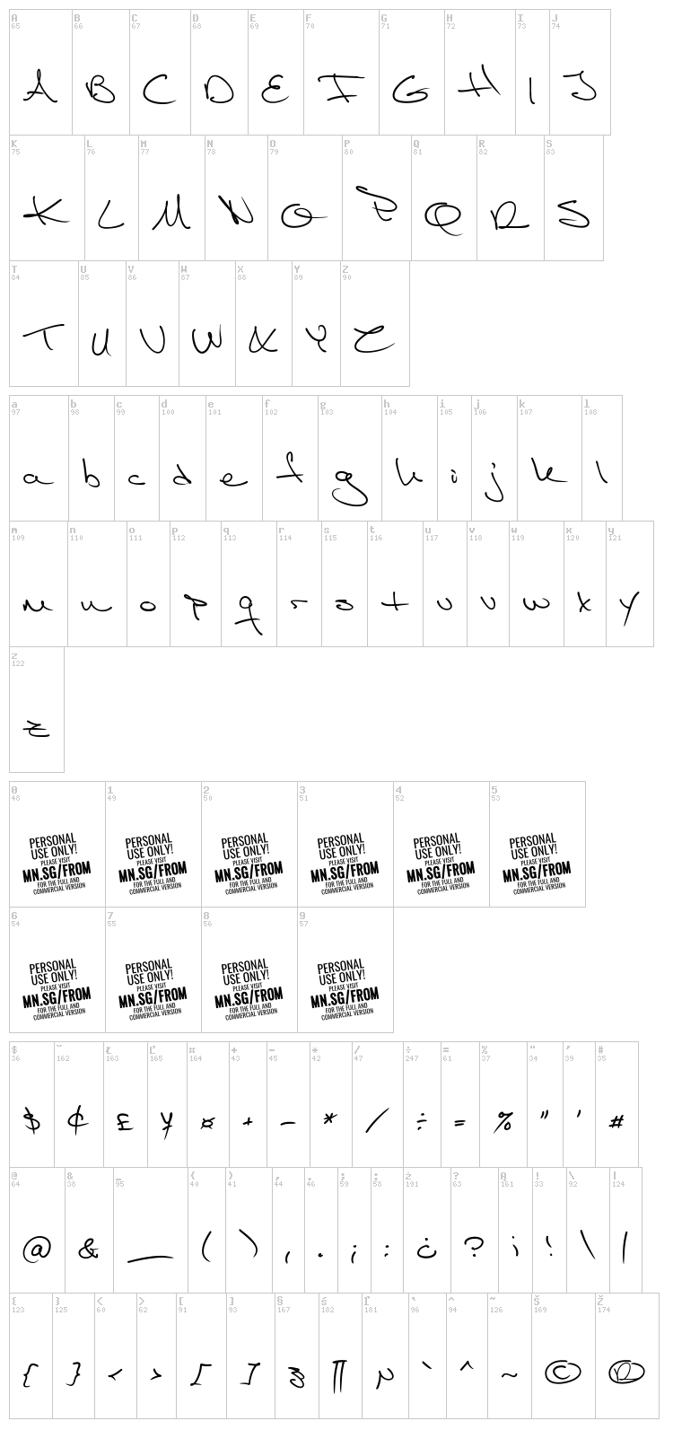 From Skyler font map