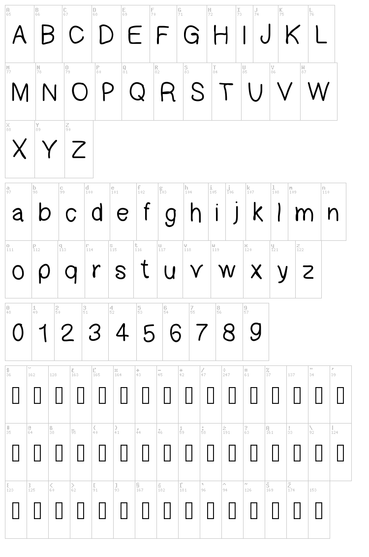 Gaelleings Letter font map