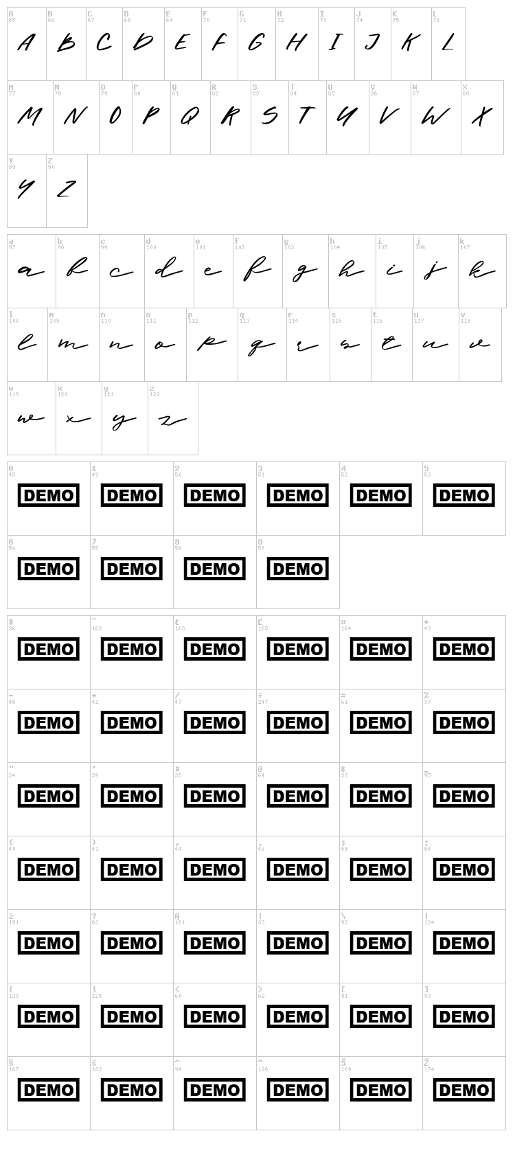 Halbrein font map