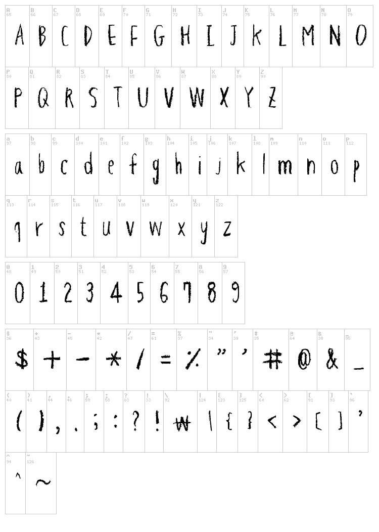 Hapole Pencil font map