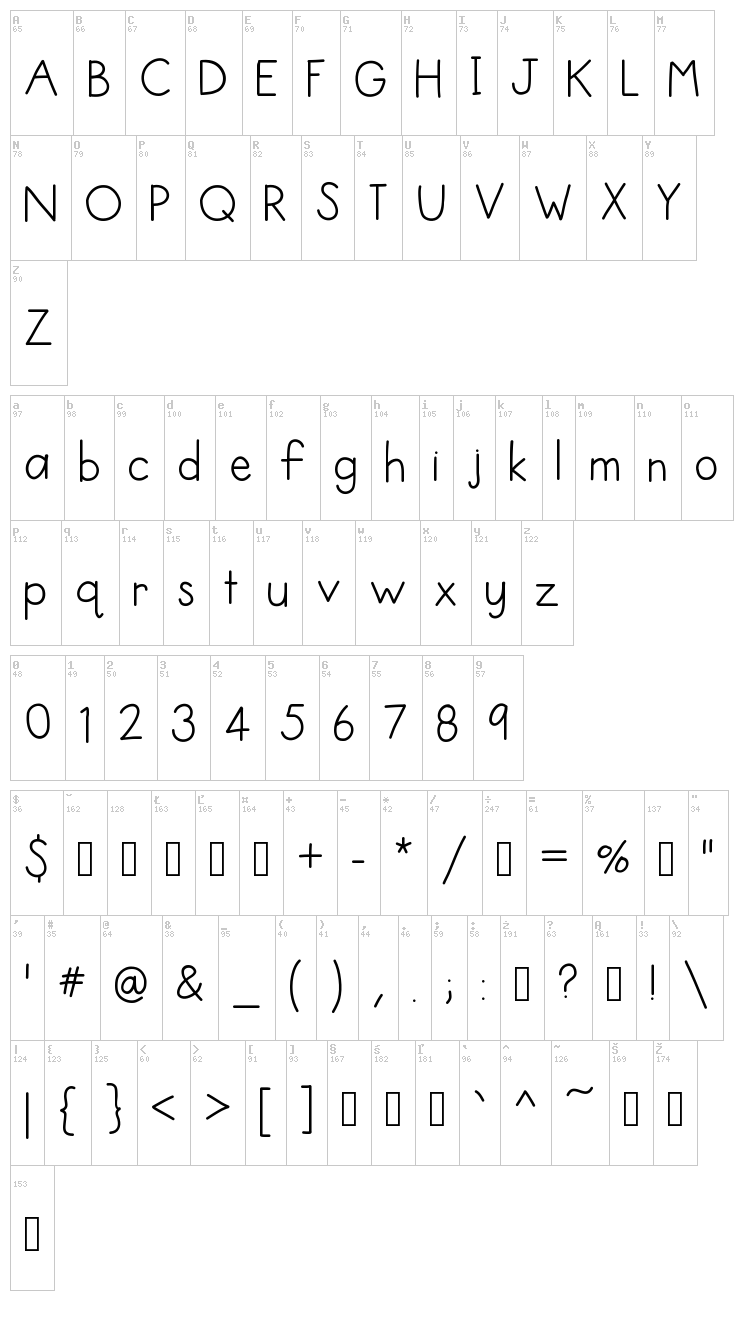 Hello I Heart font map