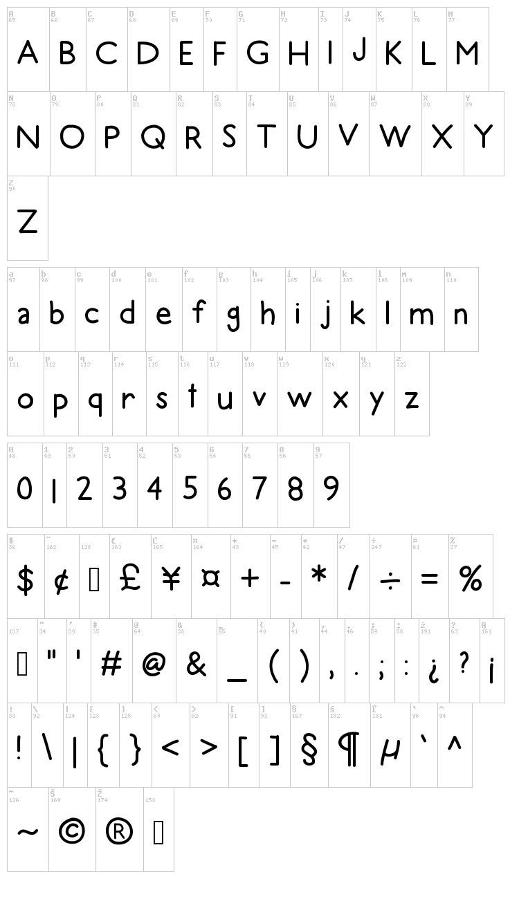 Hello Recess font map