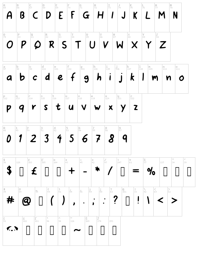 I Love Pugs font map