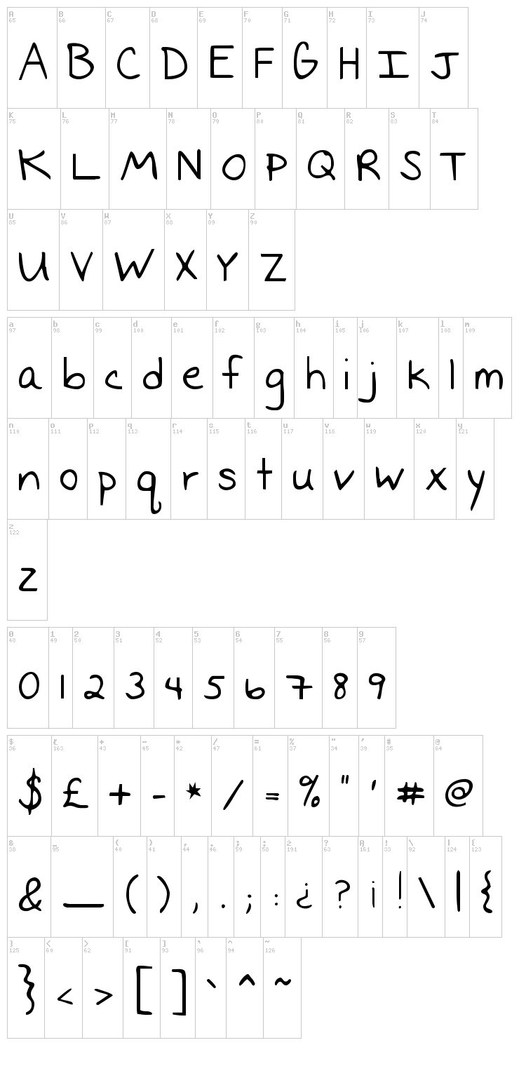I Missed You font map