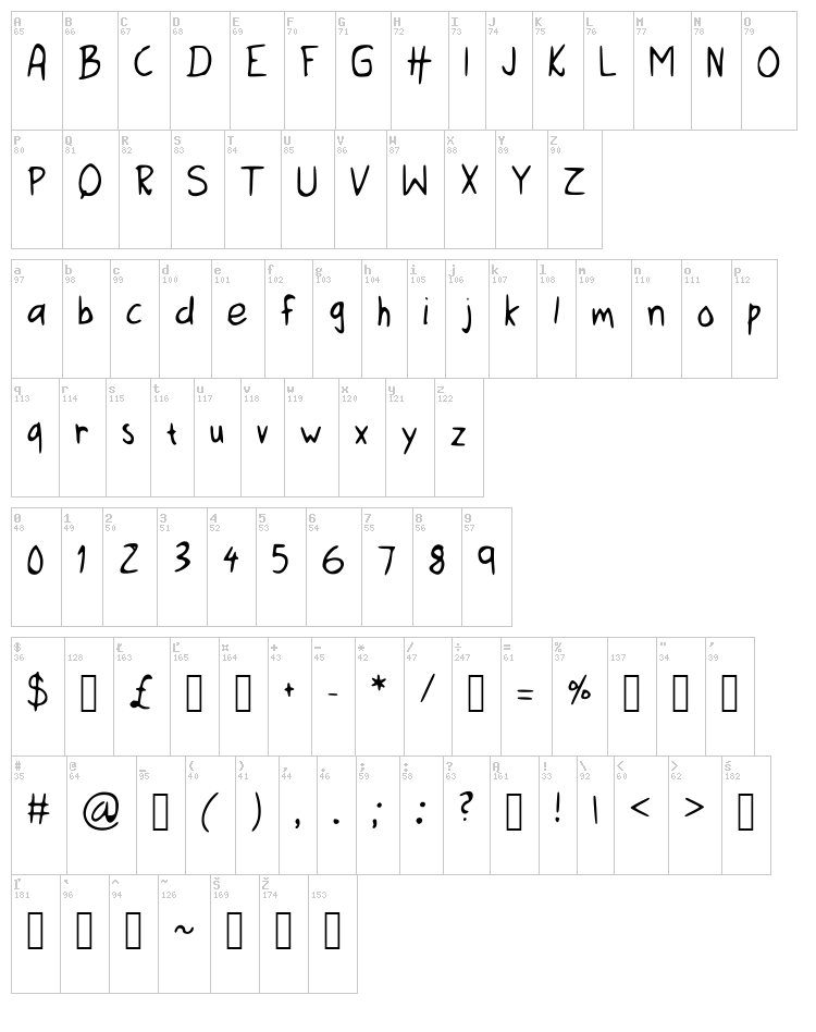 I Need Help font map