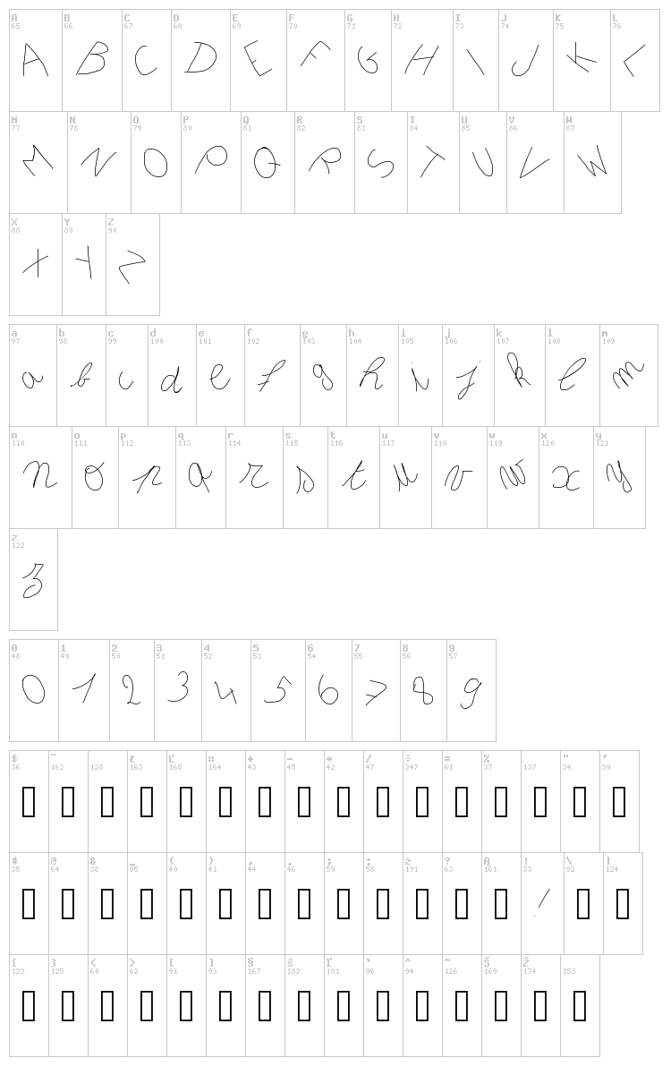 Inclined letter font map