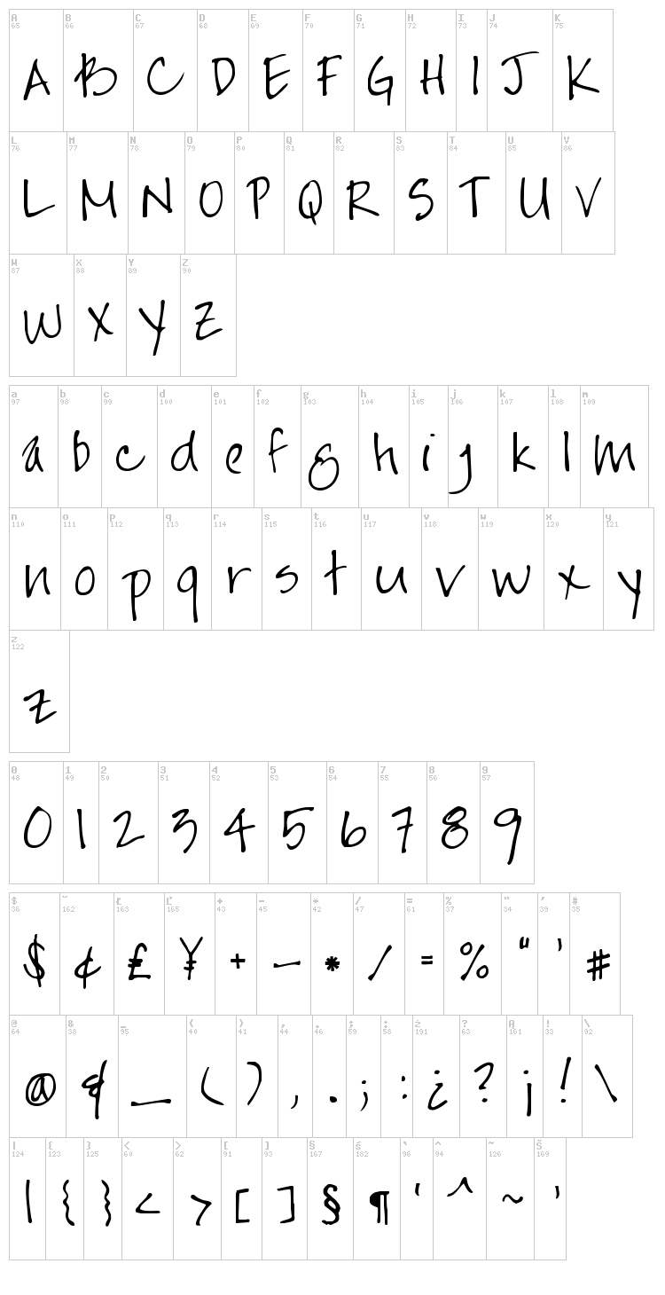 Jayne Print YOFF font map