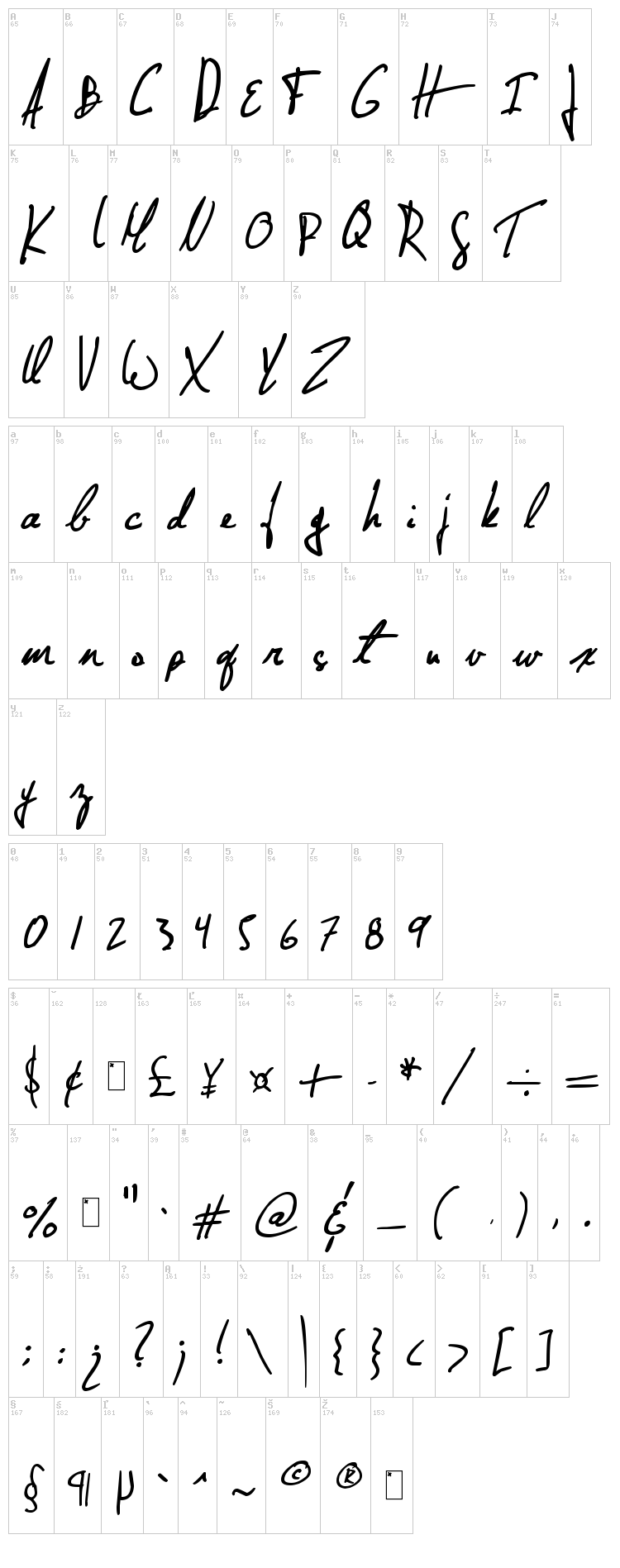 Jellyka - Nathaniel a Mystery font map