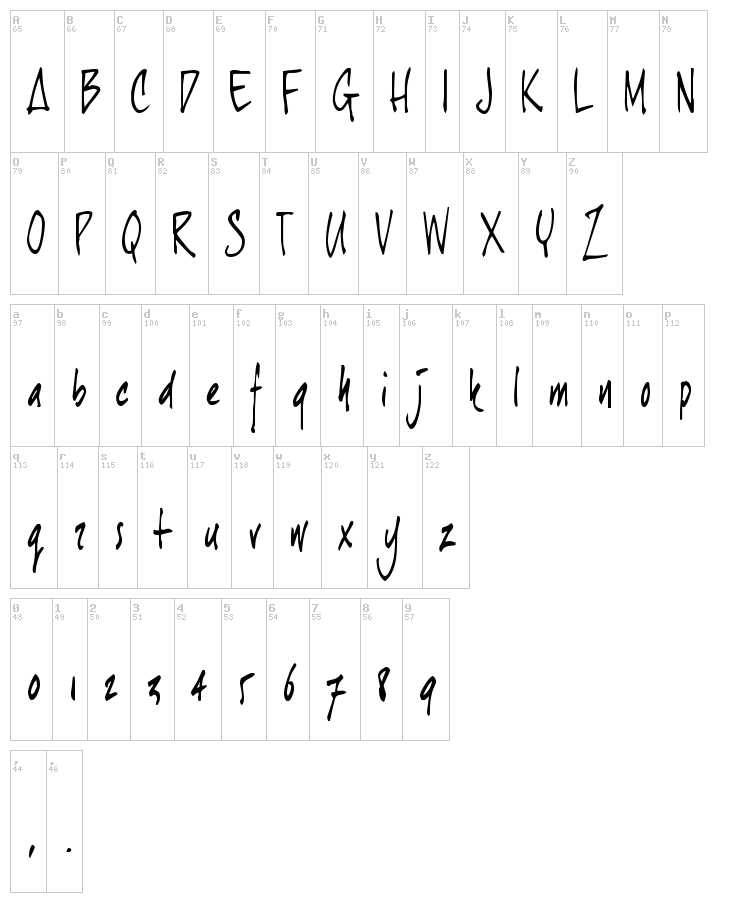 Joe Hand 1 font map