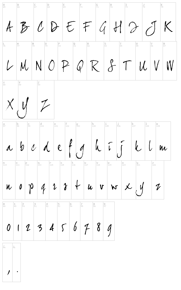 Joe Hand 2 font map