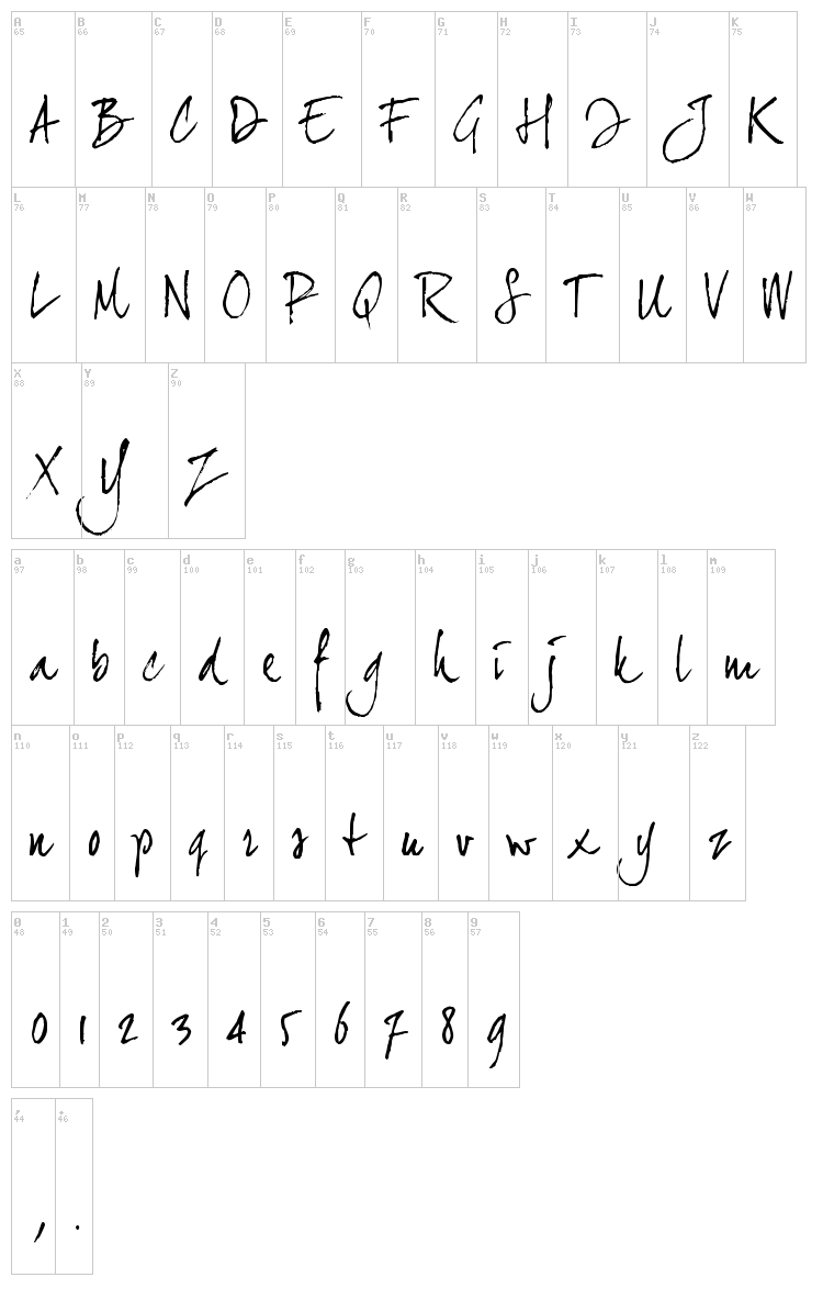 Joe Hand 2 font map