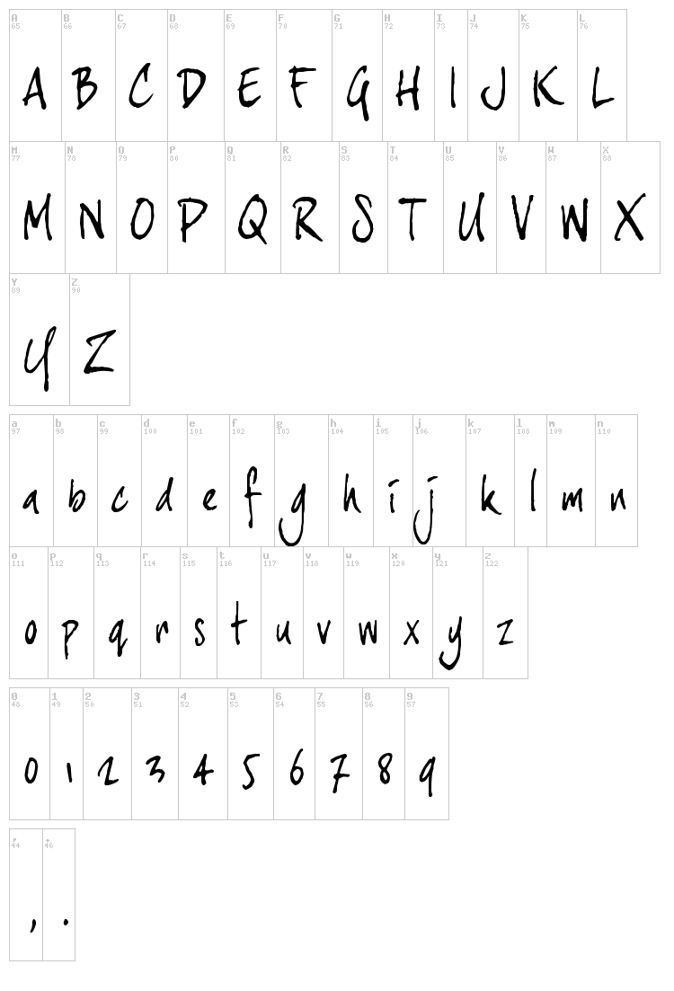 Joe Hand 3 font map